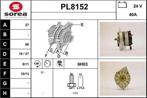 SNRA PL8152 - Alternator autospares.lv