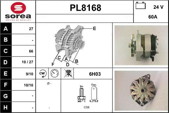 SNRA PL8168 - Alternator autospares.lv