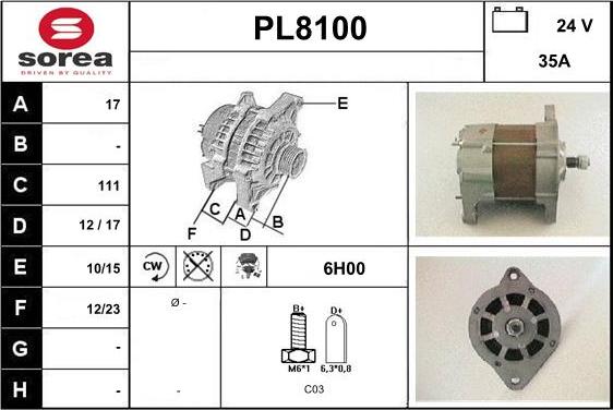 SNRA PL8100 - Alternator autospares.lv