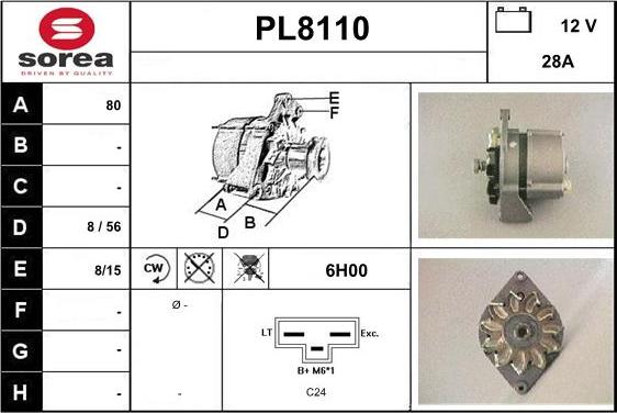 SNRA PL8110 - Alternator autospares.lv