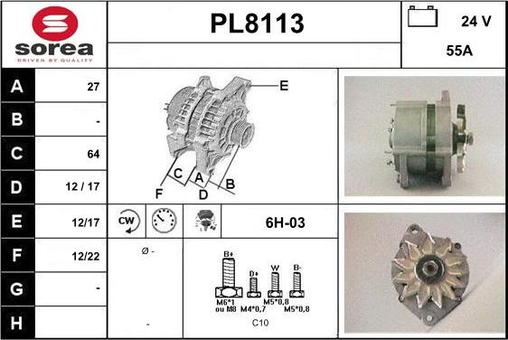 SNRA PL8113 - Alternator autospares.lv