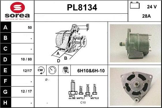 SNRA PL8134 - Alternator autospares.lv