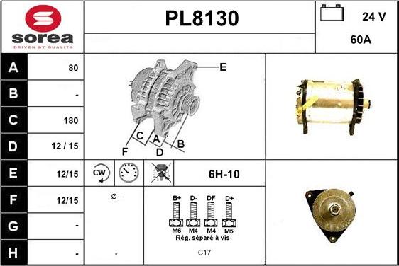 SNRA PL8130 - Alternator autospares.lv