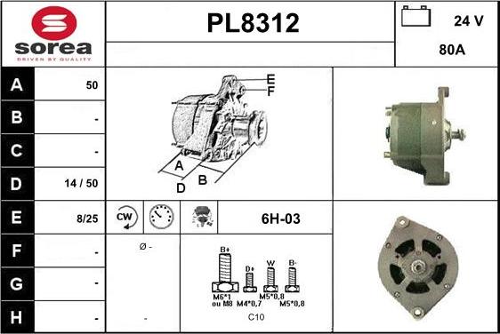 SNRA PL8312 - Alternator autospares.lv