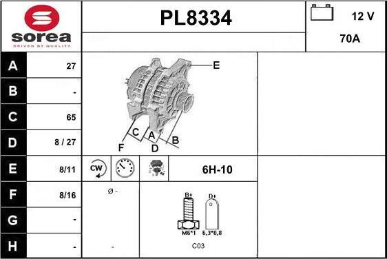 SNRA PL8334 - Alternator autospares.lv