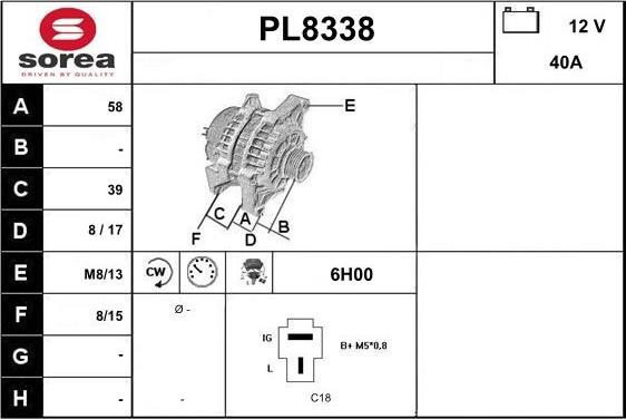 SNRA PL8338 - Alternator autospares.lv