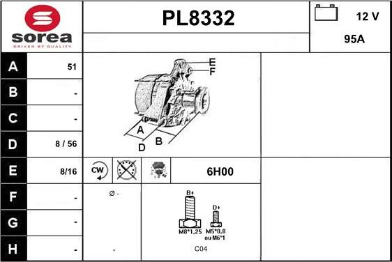 SNRA PL8332 - Alternator autospares.lv