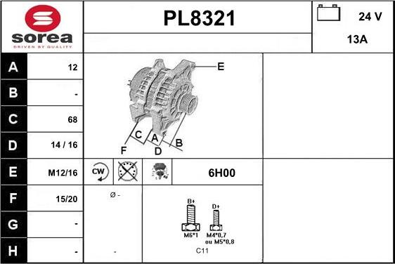 SNRA PL8321 - Alternator autospares.lv