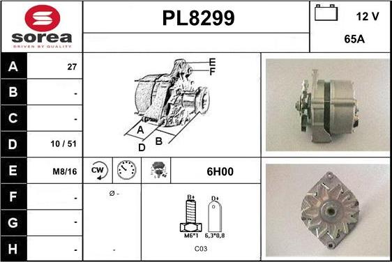 SNRA PL8299 - Alternator autospares.lv