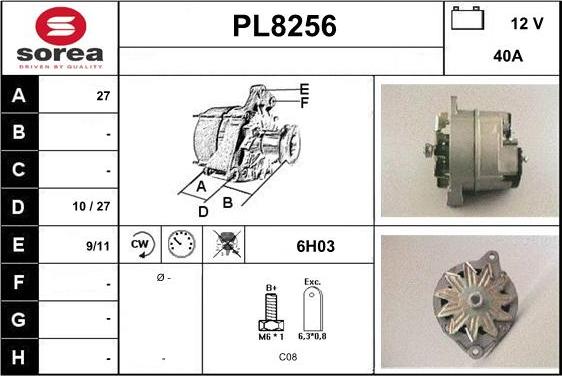 SNRA PL8256 - Alternator autospares.lv