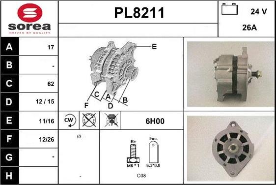 SNRA PL8211 - Alternator autospares.lv