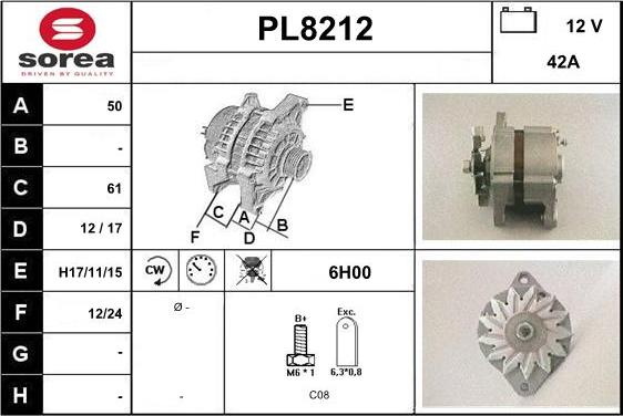 SNRA PL8212 - Alternator autospares.lv