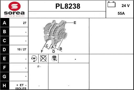 SNRA PL8238 - Alternator autospares.lv