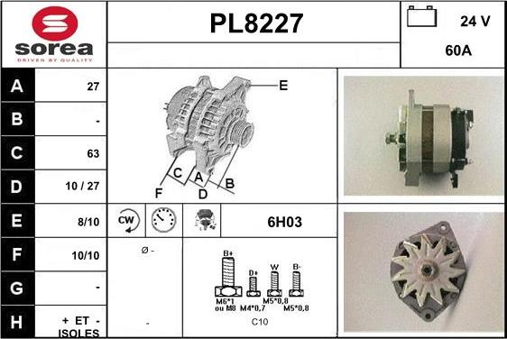 SNRA PL8227 - Alternator autospares.lv