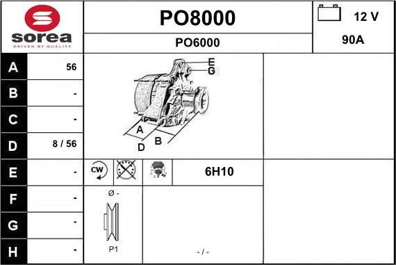 SNRA PO8000 - Alternator autospares.lv