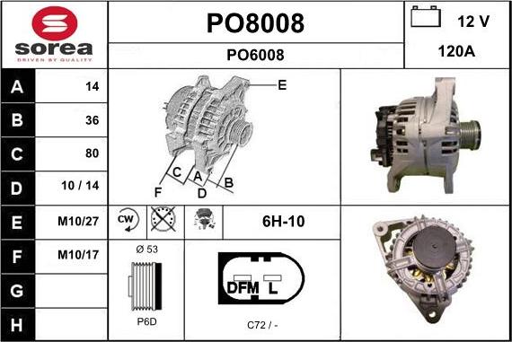 SNRA PO8008 - Alternator autospares.lv