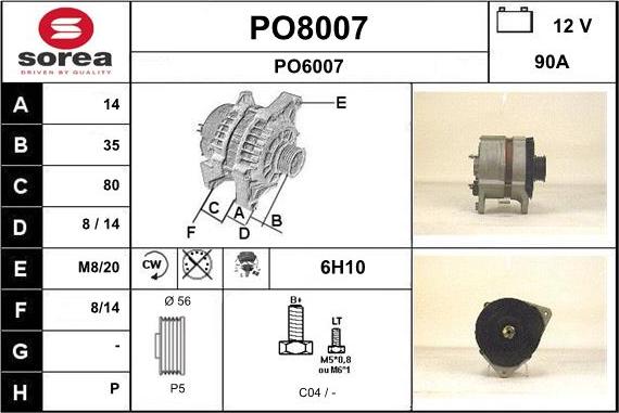 SNRA PO8007 - Alternator autospares.lv