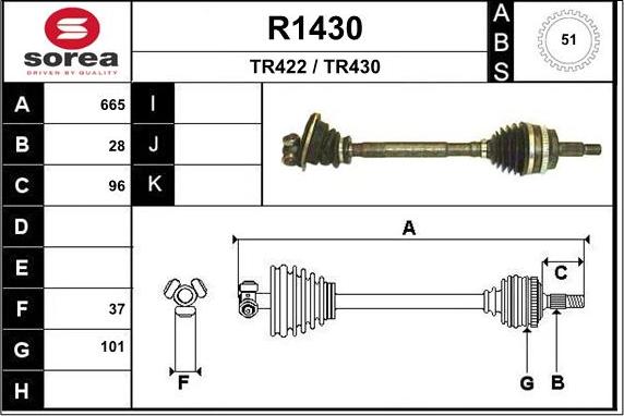 SNRA R1430 - Drive Shaft autospares.lv