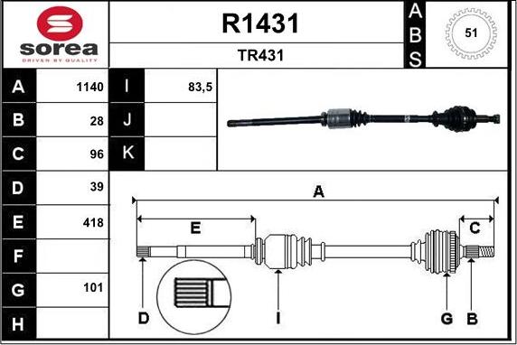 SNRA R1431 - Drive Shaft autospares.lv