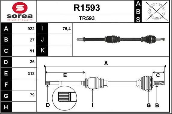 SNRA R1593 - Drive Shaft autospares.lv