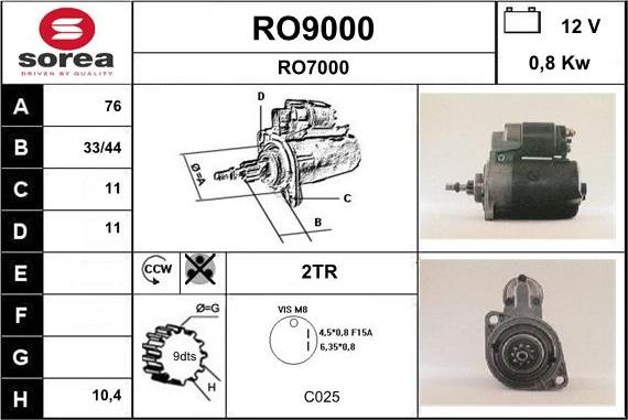 SNRA RO9000 - Starter autospares.lv