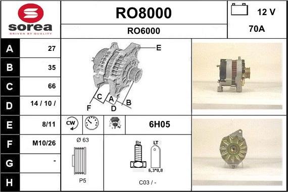 SNRA RO8000 - Alternator autospares.lv