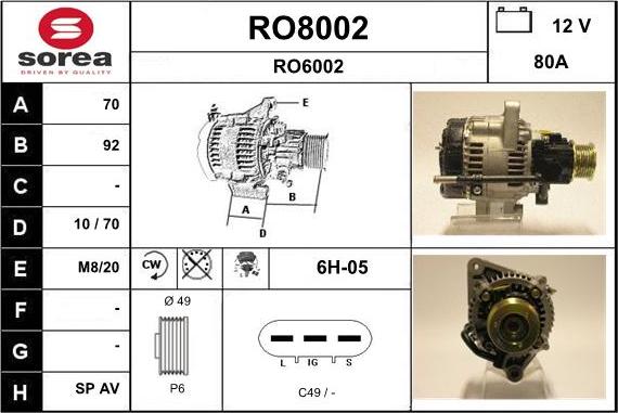 SNRA RO8002 - Alternator autospares.lv