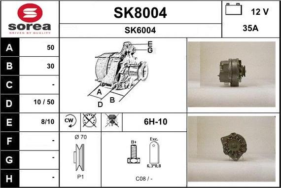 SNRA SK8004 - Alternator autospares.lv