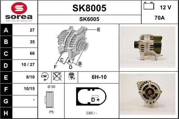 SNRA SK8005 - Alternator autospares.lv