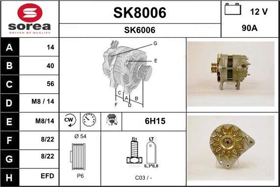 SNRA SK8006 - Alternator autospares.lv