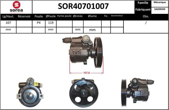 SNRA SOR40701007 - Hydraulic Pump, steering system autospares.lv