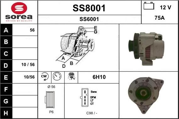 SNRA SS8001 - Alternator autospares.lv