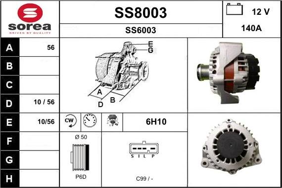 SNRA SS8003 - Alternator autospares.lv