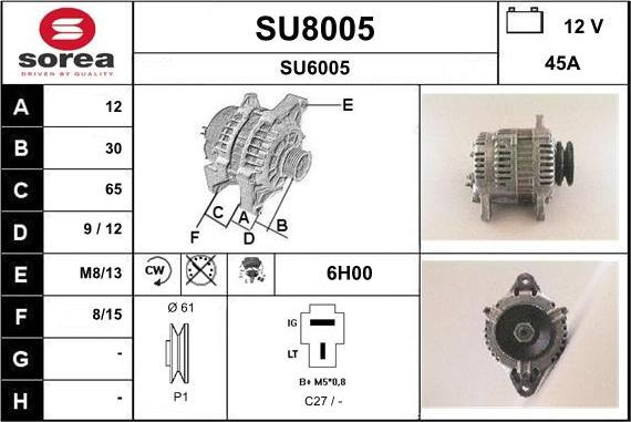 SNRA SU8005 - Alternator autospares.lv