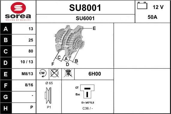 SNRA SU8001 - Alternator autospares.lv