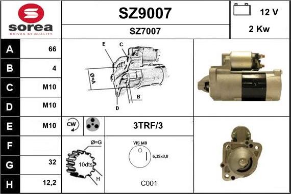 SNRA SZ9007 - Starter autospares.lv