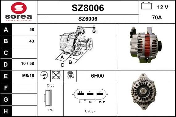 SNRA SZ8006 - Alternator autospares.lv