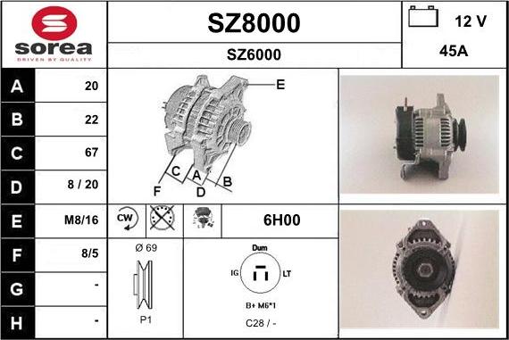 SNRA SZ8000 - Alternator autospares.lv