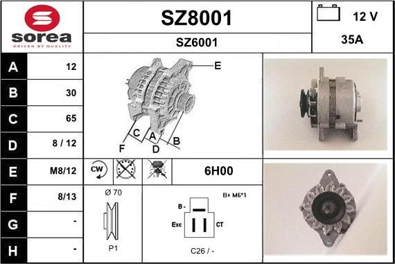 SNRA SZ8001 - Alternator autospares.lv