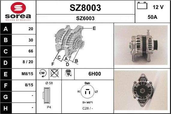 SNRA SZ8003 - Alternator autospares.lv