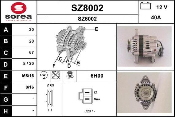 SNRA SZ8002 - Alternator autospares.lv