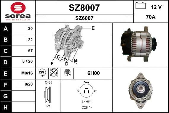 SNRA SZ8007 - Alternator autospares.lv