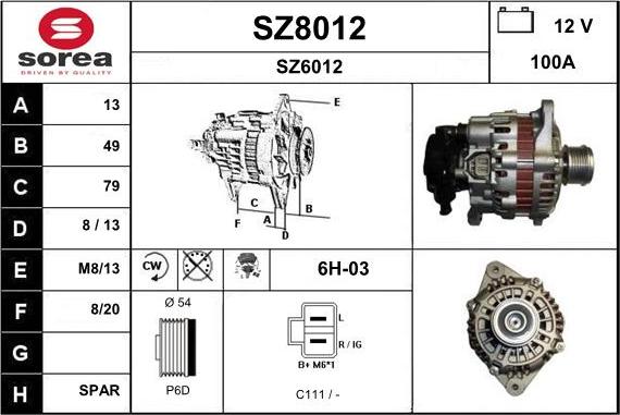 SNRA SZ8012 - Alternator autospares.lv