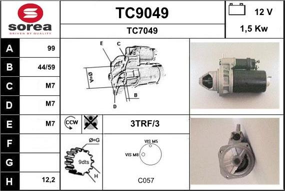 SNRA TC9049 - Starter autospares.lv