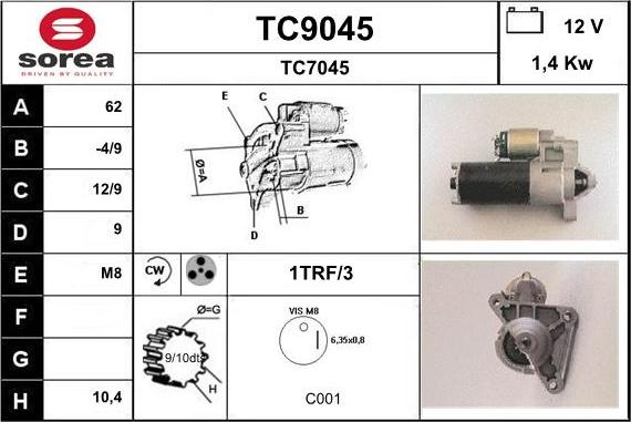 SNRA TC9045 - Starter autospares.lv