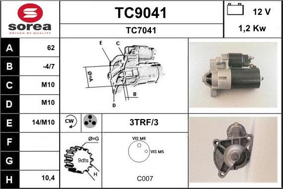 SNRA TC9041 - Starter autospares.lv