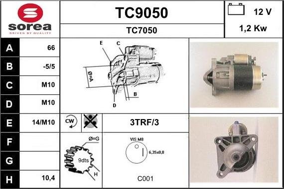 SNRA TC9050 - Starter autospares.lv