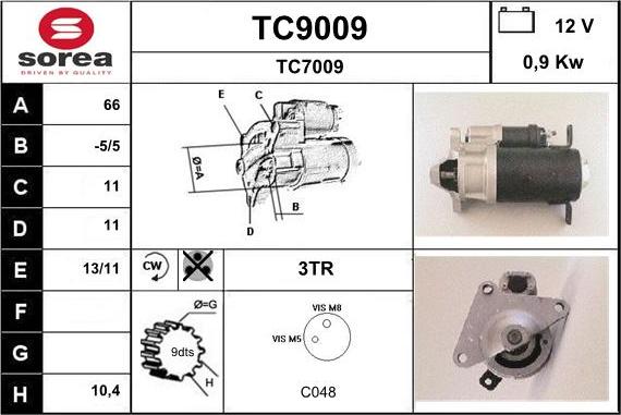 SNRA TC9009 - Starter autospares.lv