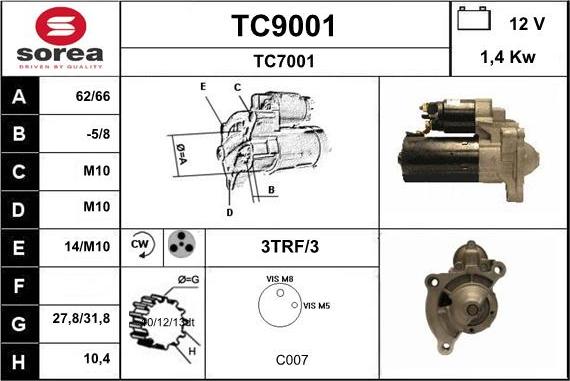 SNRA TC9001 - Starter autospares.lv