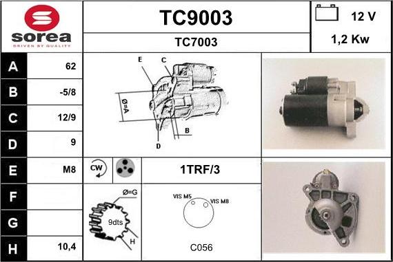 SNRA TC9003 - Starter autospares.lv